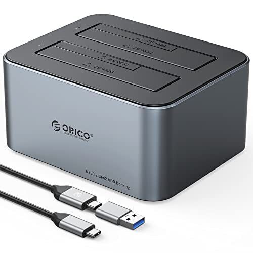 ORICO Festplatte Dockingstation, Aluminium Dual Bay USB C auf SATA 3.0 6 Gbit/s... - Bild 1 von 8