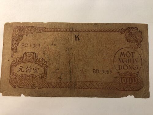 OLD NORTH VIETNAM 1000 DONG BANKNOTE - Picture 2 of 2