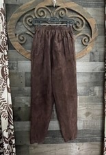 Vintage Leather Suede Pants M Pull On Elastic High Waist Brown Country Western