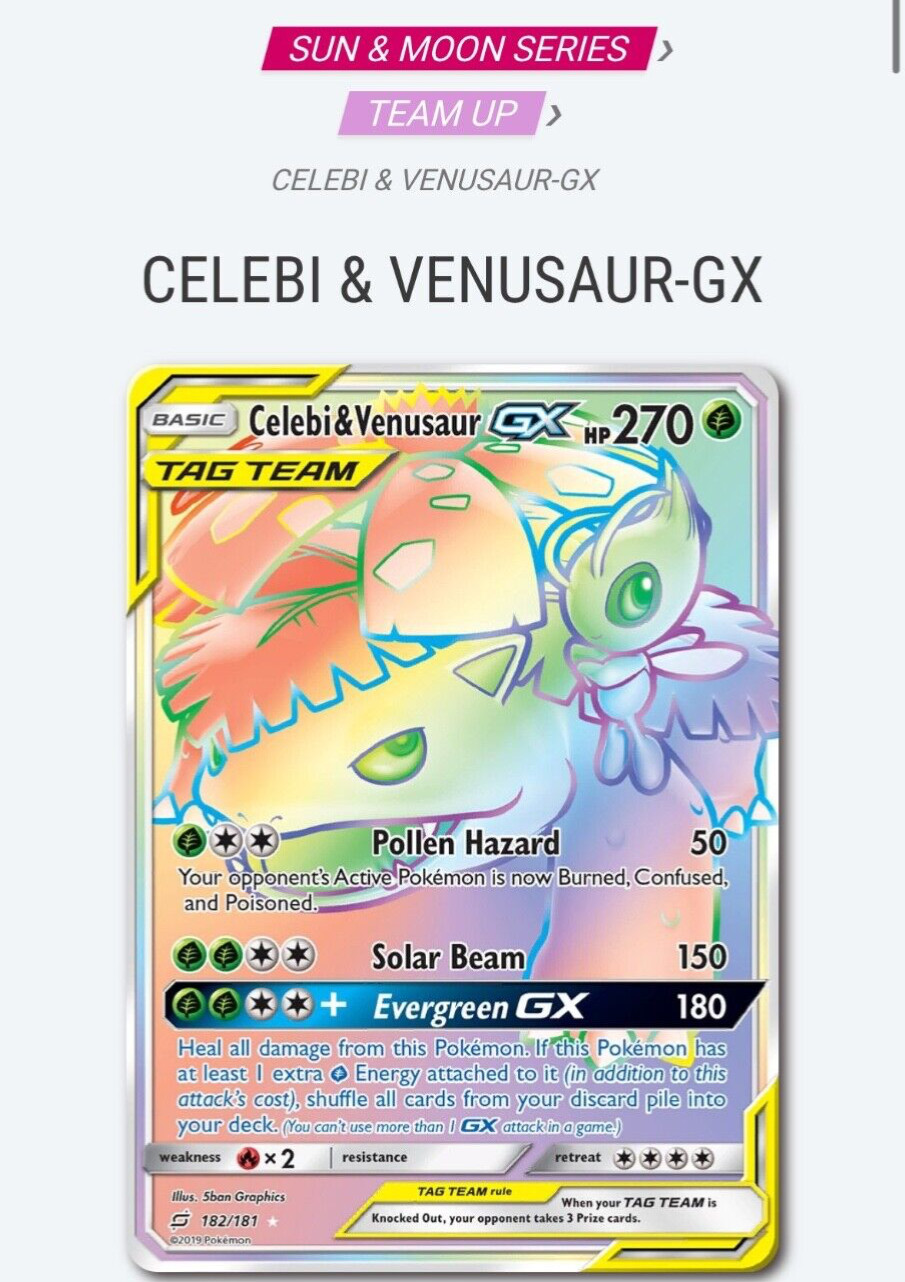 Celebi & Venusaur GX (Secret) 182/181 Sm-Team Up Holo