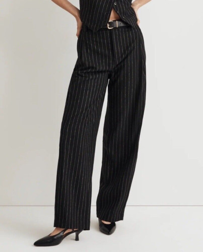 Madewell Size 14 Cargo Pants Pinstripe Italian Black Pleated High Rise NWT - Picture 1 of 15