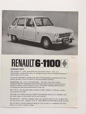 1971 Renault 6 1100 Original Car Specification Brochure Folder | eBay