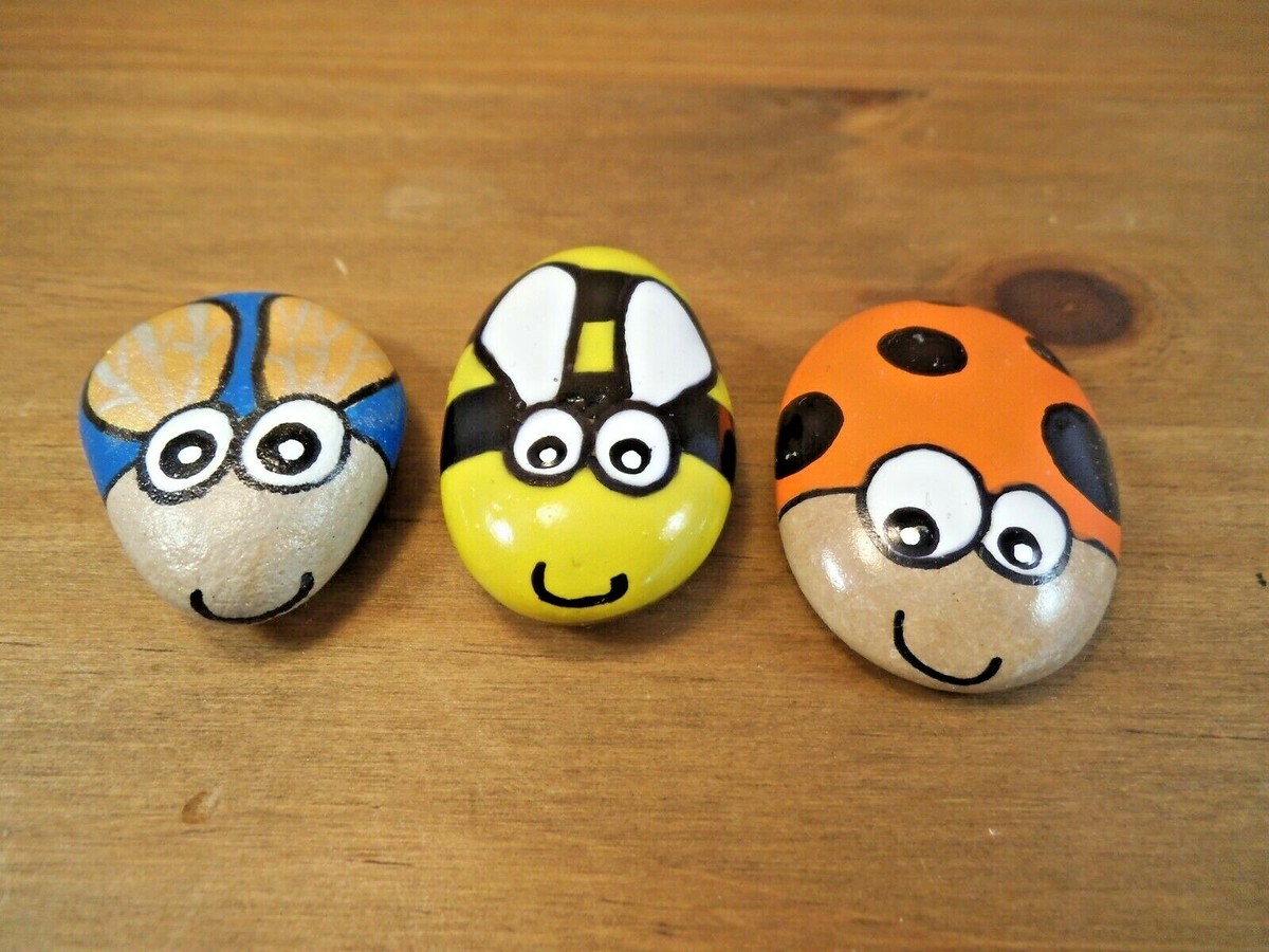 Hand painted Colourful pebble bugs, pocket pet rocks