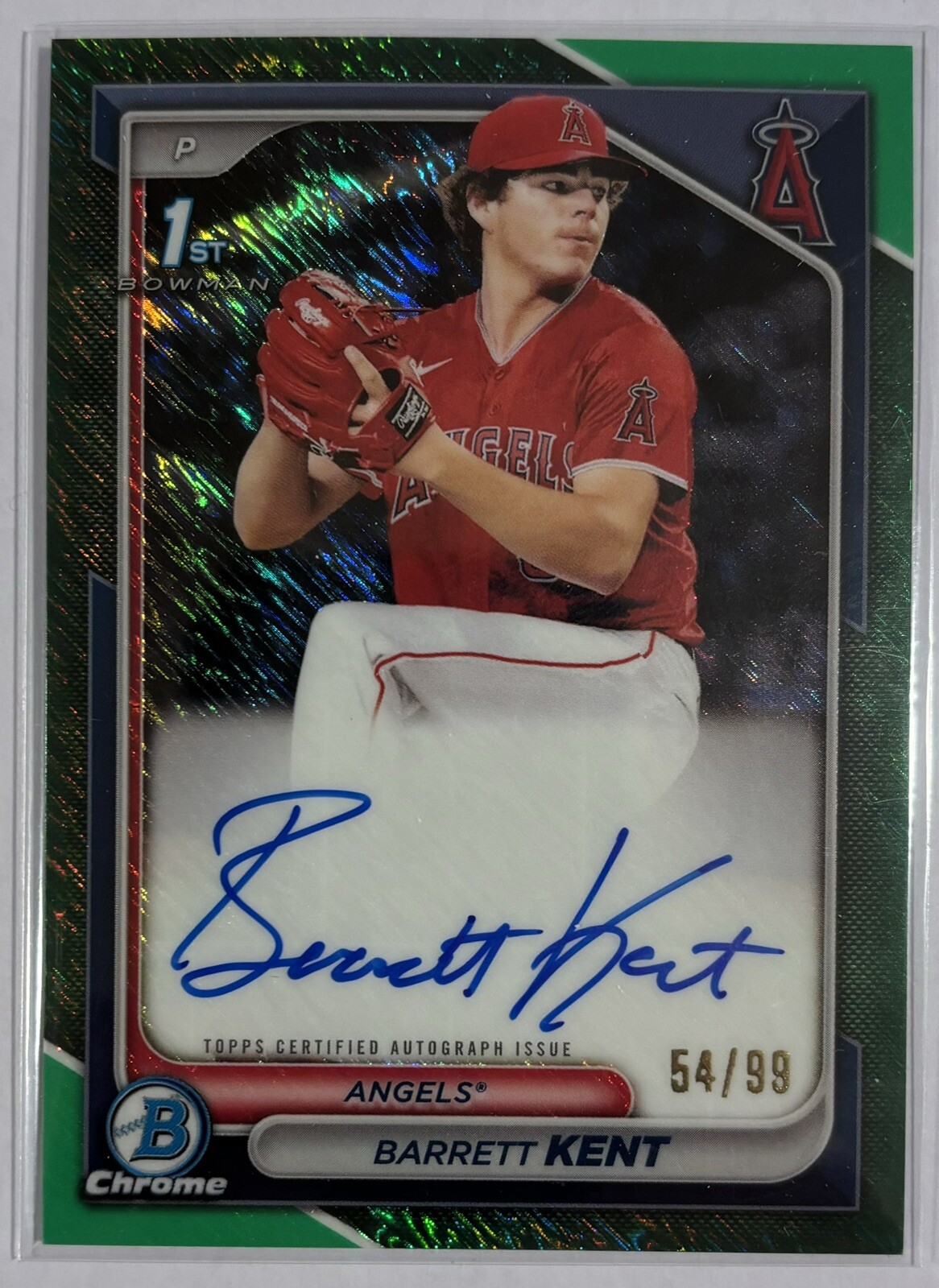 2024 Bowman Chrome Barrett Kent 1st Auto /99 Green Shimmer #CPA-BK Angels