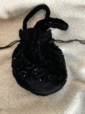 Vintage Indolink Beaded Cocktail Drawstring Purse Black
