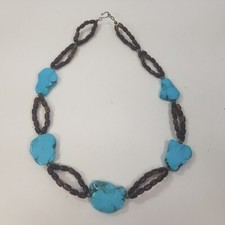 Faux Turquoise Chunky Necklace Beaded 2 Strand