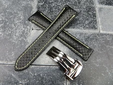 20mm Carbon Fiber Leather Strap Black Band Deployment Buckle Set for OMEGA WH PO