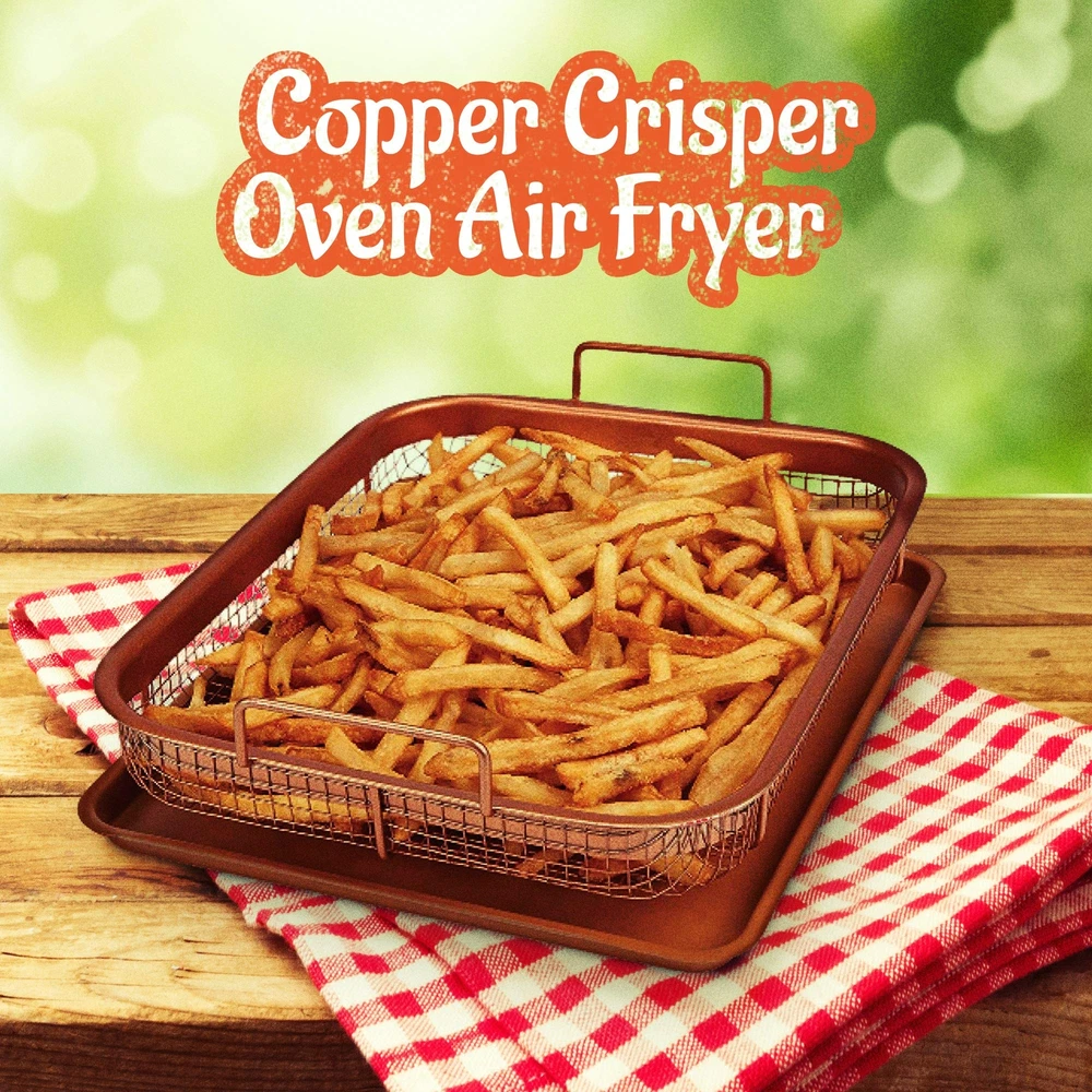 Air Fryer Basket and Tray Set For Oven Crisper Tray Copper Air Fryer Basket and Tray Set For Oven Crisper Tray Copper