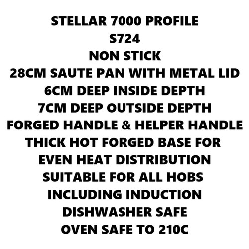 STELLAR 7000 NON STICK 28CM SAUTE PAN & LID FORGED HANDLE INDUCTION S724 - Picture 2 of 2