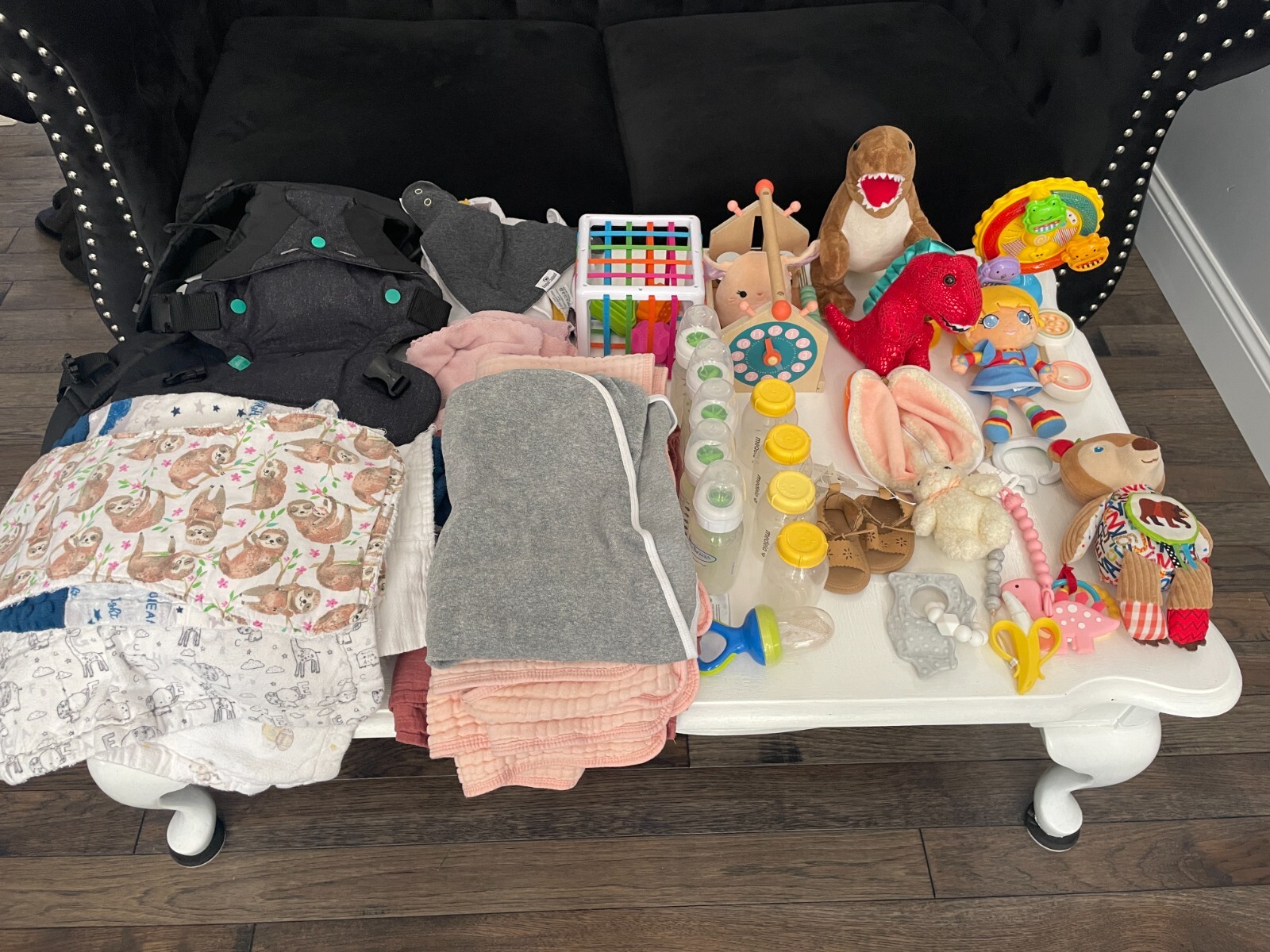 Newborn Baby Girl Items-Mixed Lot-Toys, Bottles, Blankets, Wash Cloths, Diapers
