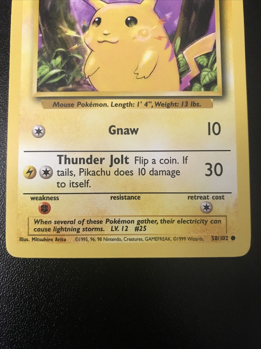 Pikachu 58/102 NM Yellow Cheeks Base Set Non-Holo Pokemon Card LV