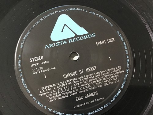 Eric Carmen - Change Of Heart - 12” Vinyl LP Album Record 1978 - Picture 5 of 8