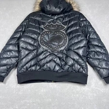 VTG Ecko Red Puffy Jacket Women’s XL Black Full Zip Fur Convertible Hooded Y2K