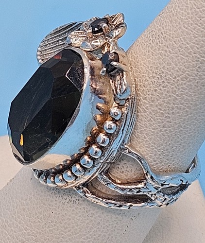 925 Sterling Silver Ring Size 8 Lg Grey Stone. Nature Art Band and Gem Accents - Picture 6 of 22