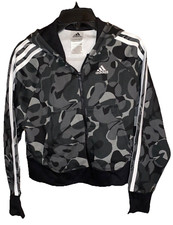 Adidas Camo Girls Jacket Zipper Front Fleece Hoodie 3-Stripe Size S Fits 7/8