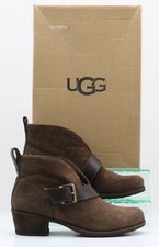 UGG WRIGHT BELTED WOMENS BOOTS UK 3.5 EU 36 DARK BROWN SUEDE RRP £150 AD