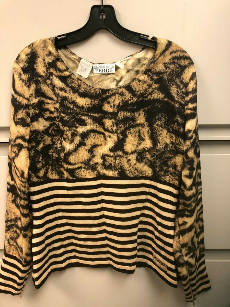 VINTAGE Gianfranco Ferre Black Brown Animal Sculpted Abstract Sweater Top  Sz:S/M