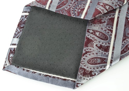 Platinum Silk Neck Tie Paisley & Striped 60" Long 3 3/4" Wide Classic Silver Red - Picture 4 of 11