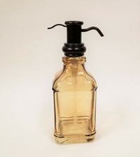 NEW BRONZE BROWN PUMP WITH AMBER GLASS VINTAGE STYLE LARGE SOAP DISPENSER