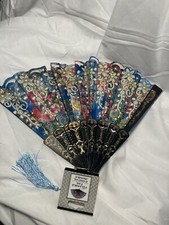 Hand Held Silk Folding Fan Chinese/Japanese Vintage Retro Floral Tassel B11