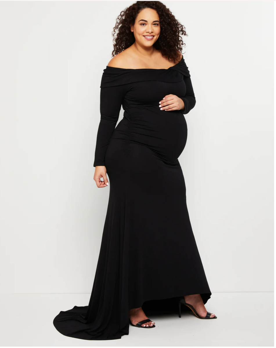 long black fitted maternity dress Long Sleeve Bodycon Maxi Dress in Mesh