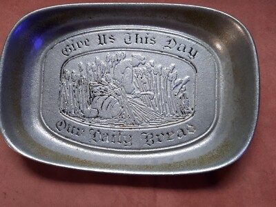 Wilton Columbia VTG 9'' Bread Tray Plate Pewter RWP Give Us Our Daily Bread