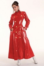 Women's Red PVC Long Trench Coat Shiny Paten Emo Fashion Waterproof Overcoat