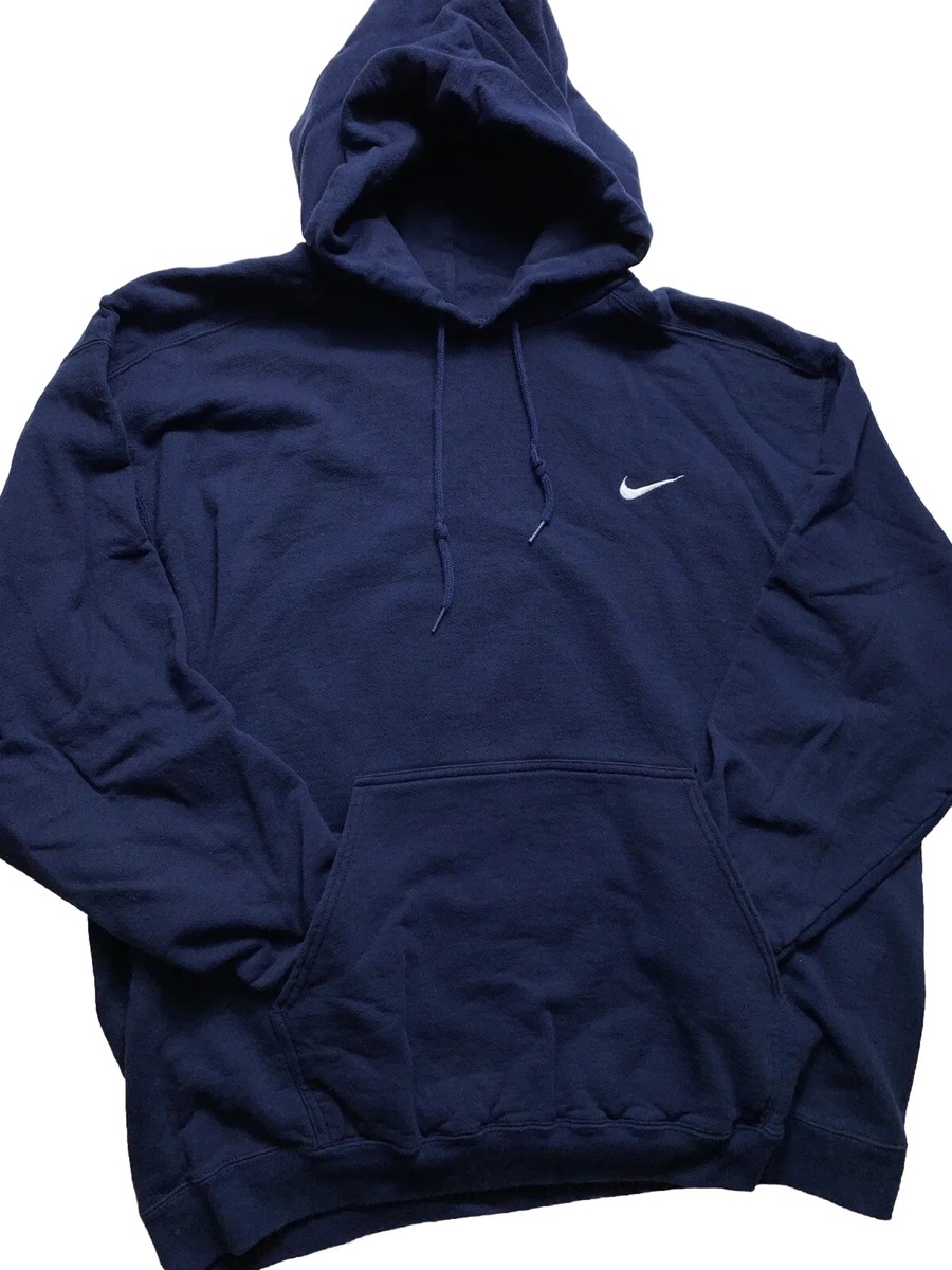 Vintage 1990s NIKE Swoosh Navy Blue RARE HOODIE Sweatshirt center
