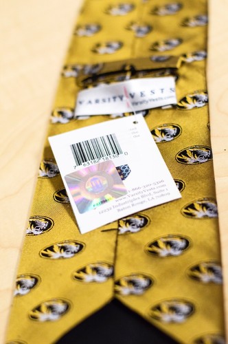 Missouri Tigers College Logo Gold 100% Silk Adjustable Neck Tie - Varsity Vest - Picture 5 of 8