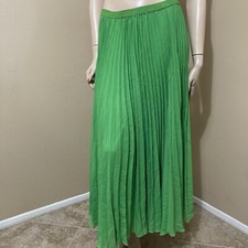 Women  s Green Polyester Casual Summer Elastic Waist Pleated Lined Size M Skirt