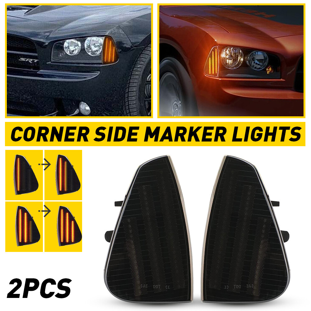 Smoked LED Front Side Marker Lights for 2006-2010 Dodge Charger - 2pc Set
