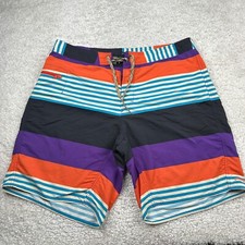 Patagonia Board Shorts Mens 38 Orange Blue Stripes Swimming Trunks Pool Water