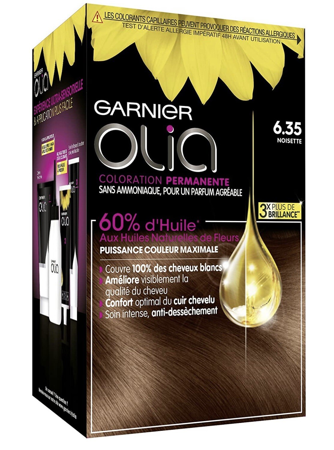 Coloration Garnier Olia 6.35 noisette pour une couverture 100% cheveux blancs