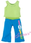 Blue Yoga Pants + Lime Top Dance Workout fit 18" American Girl Doll Clothes
