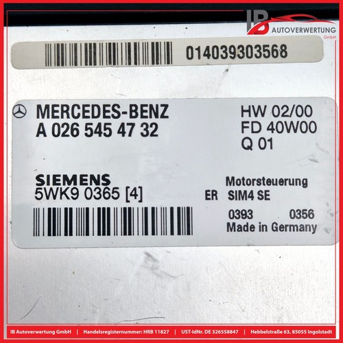Steuergerät Motor SATZ A0265454732 MERCEDES C-KLASSE W203 C180 SIEMENS - Picture 4 of 10