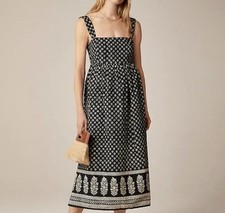 J. CREW Squareneck Midi Dress in Block Print in Black & Ivory/ Cream Sz. 6