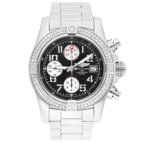 Breitling Avenger II Black Dial Custom Diamond Bezel Men's 43 mm Watch A13381