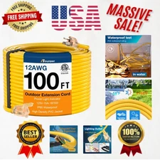 Heavy Duty 100 FT Extension Cord for Outdoor Use - 15A, Flexible Copper Wiring