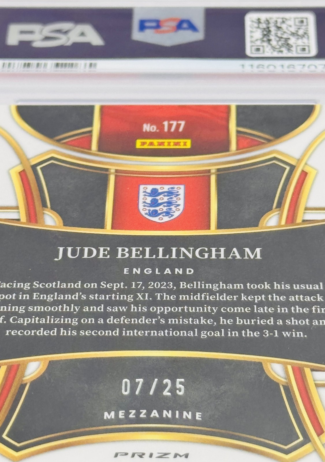 2023 Select FIFA Jude Bellingham Zebra Prizm /25 England SSP World Cup Case Hit view 4