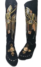 Rare Vtg Zalo Black Suede 8 Boots Metallic Leather Native American Horse Teepee