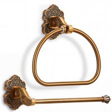 Antique Gold Toilet Paper Holder Towel Ring, Hand Towels Hanger Wall Mount