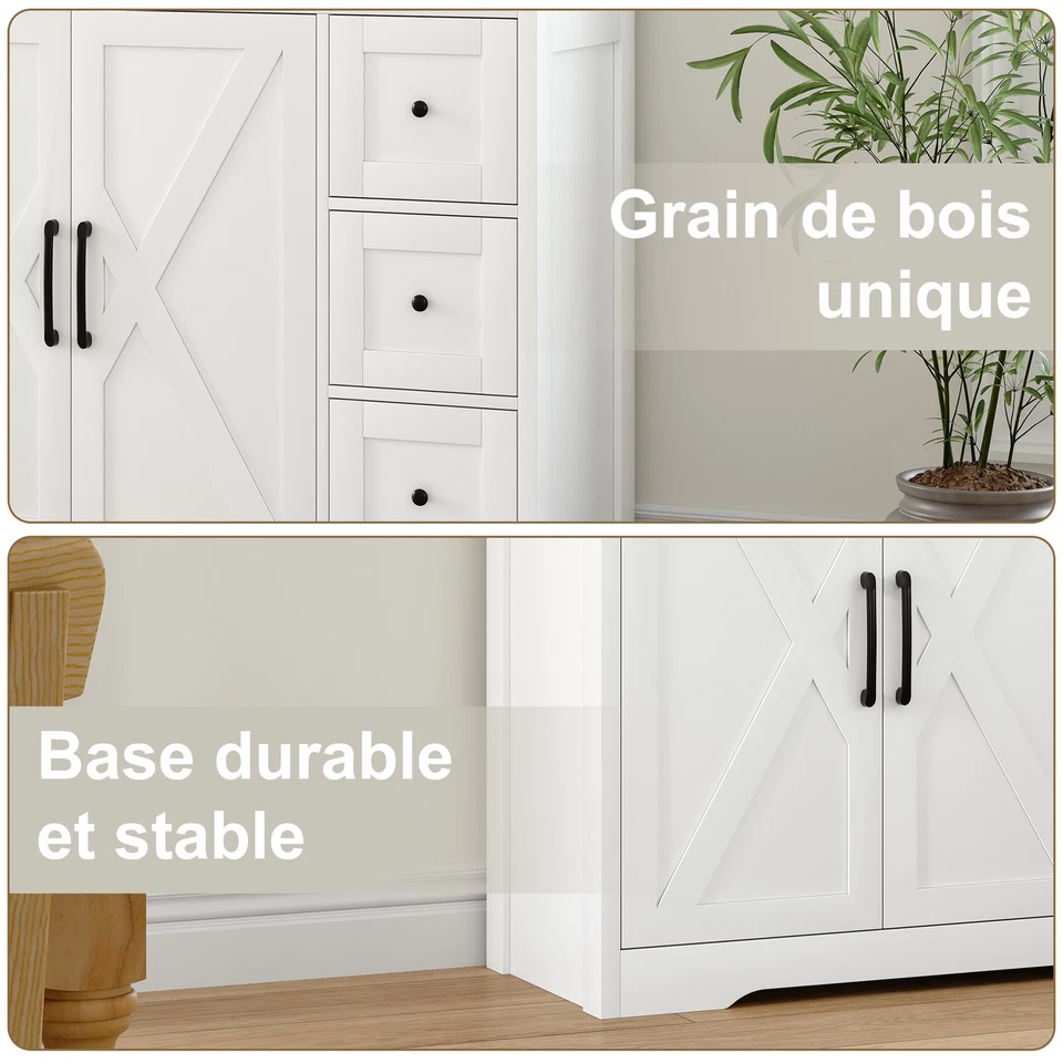 Sideboard Küchenschrank Schrank 3 Schubladen 2 Türen Moderne Aufbewahrung Möbel - Bild 4 von 4