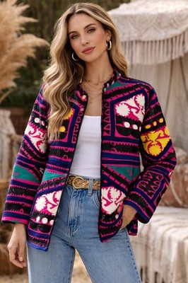 Hand-Embroidered Uzbek Suzani Jacket   Vintage Boho Ethnic Coat   Uzbek Kaftan