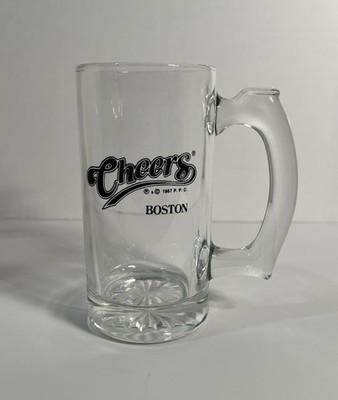 Vintage * 1987 * CHEERS Boston TV Show Heavy Clear Glass Beer Mug 5.5  12oz EUC