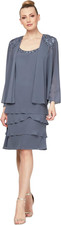 Women'S Mother of the Bride Tiered Jacket Dress with Shoulder Embellishment