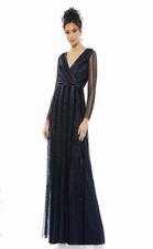 MAC DUGGAL 9145 ILLUSIONS A-LINE LONG SLEEVE MIDNIGHT GOWN 4 NWT