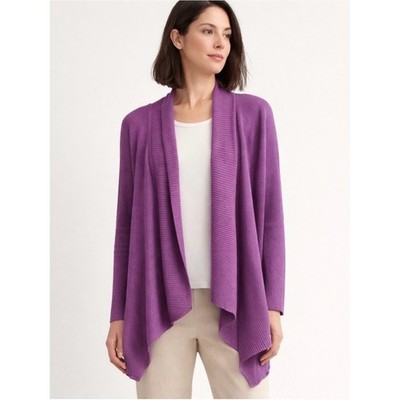 Eileen Fisher Cascading Cardigan 2X Purple Cotton Linen
