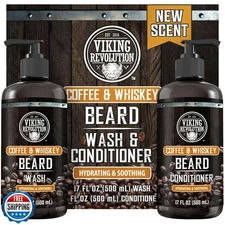 Viking Revolution Coffee Whiskey Beard Wash and Beard Conditioner Set with Ar