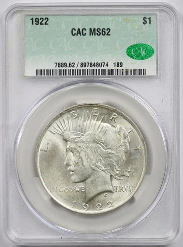 1922 $1 CACG MS 62 Peace Silver Dollar