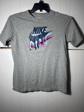 Nike Boys XL Gray T-Shirt Drip Swoosh Graphic Tee Youth Extra Large 100 Cotton
